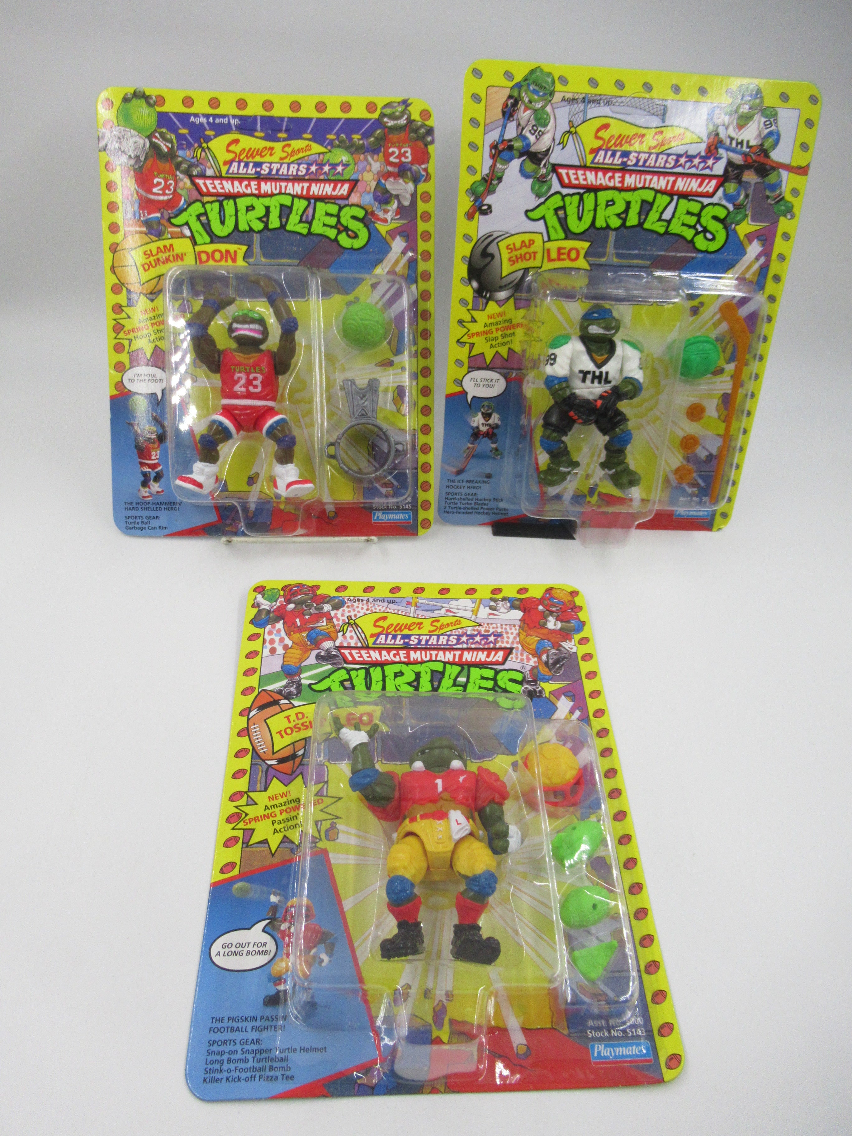 Teenage Mutant Ninja Turtles Sewer Sports 4.5" Figure TMNTs Group of (3) - Playmates (1991)